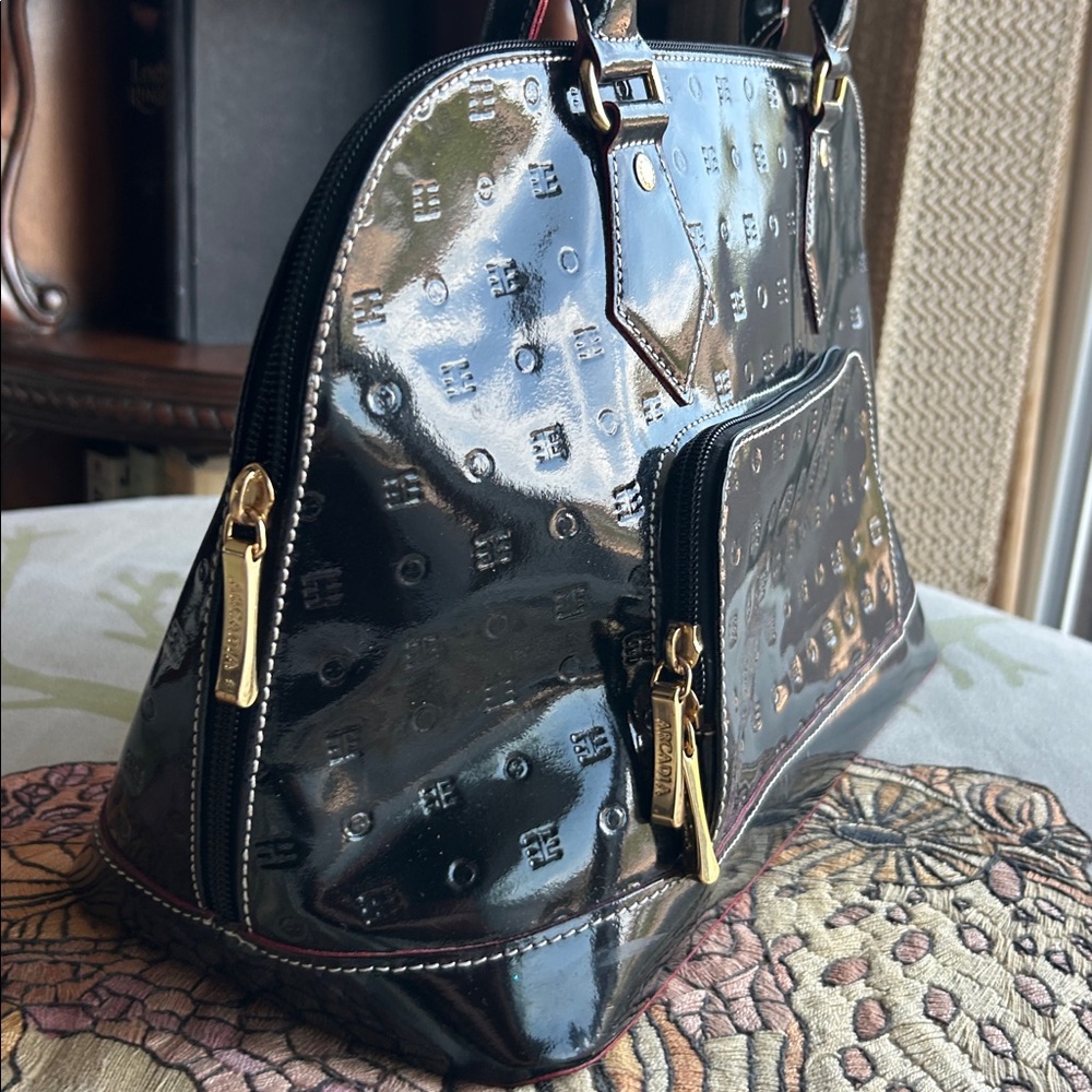 ARCADIA MADE IN ITALY PATENT LEATHER SATCHEL HAND BAG - Picture 3 of 9